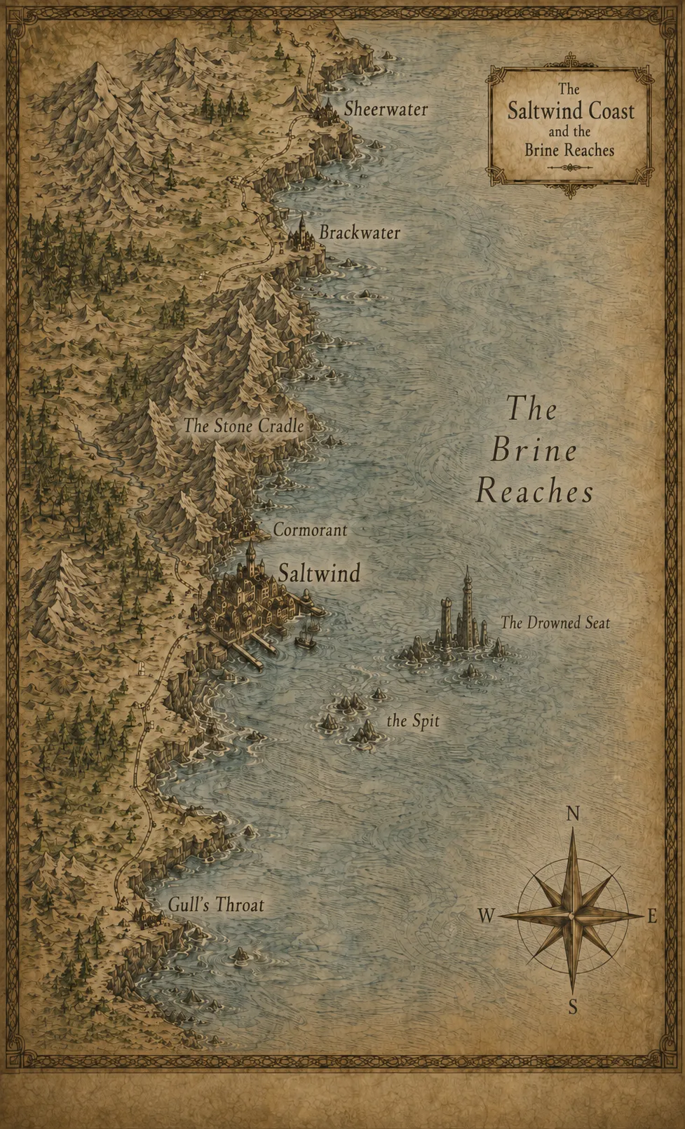 Painted map of the Saltwind Coast and the Brine Reaches